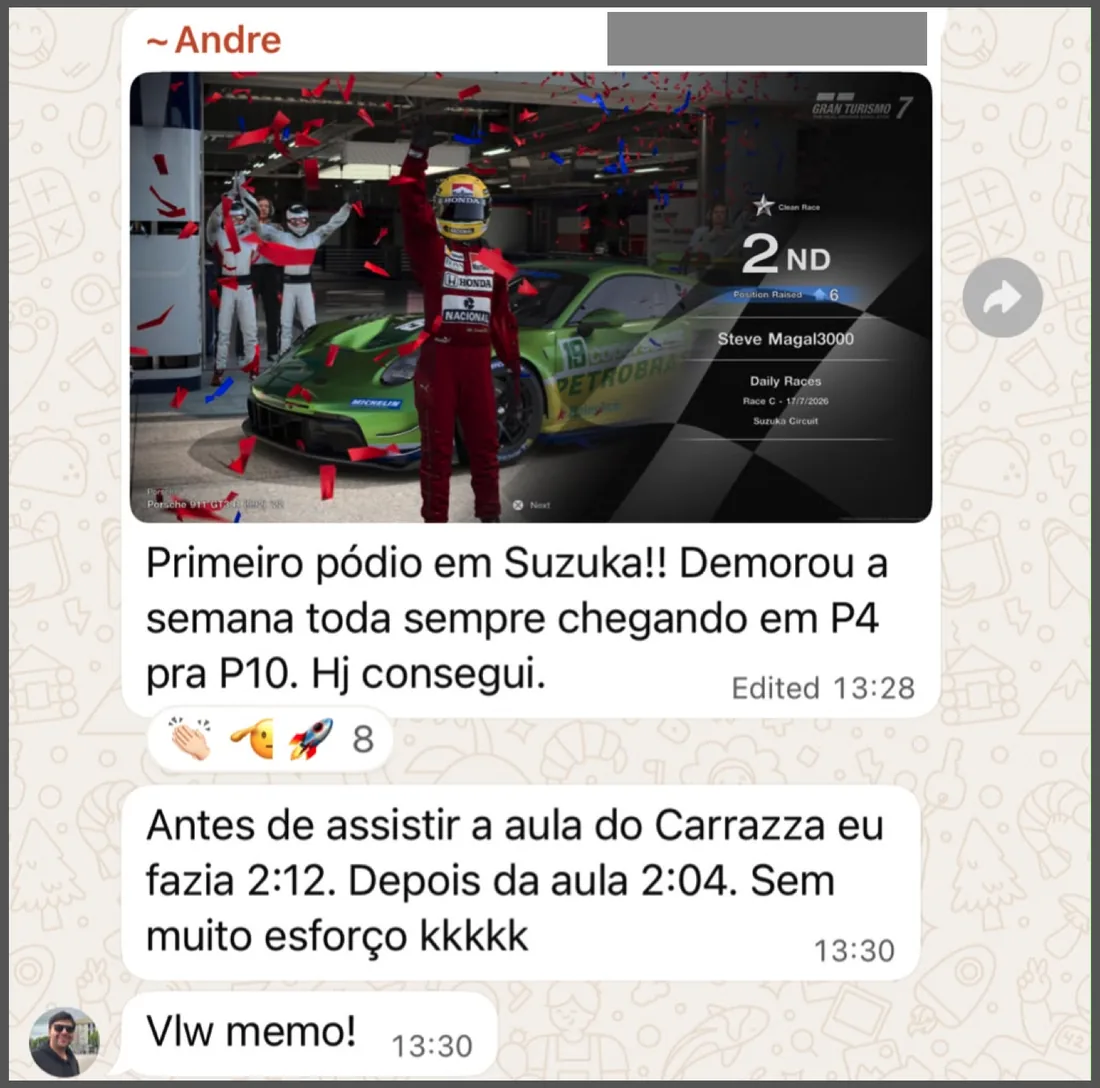 Aluno fazia 2:12 e passou a fazer 2:04 depois da aula do Carrazza