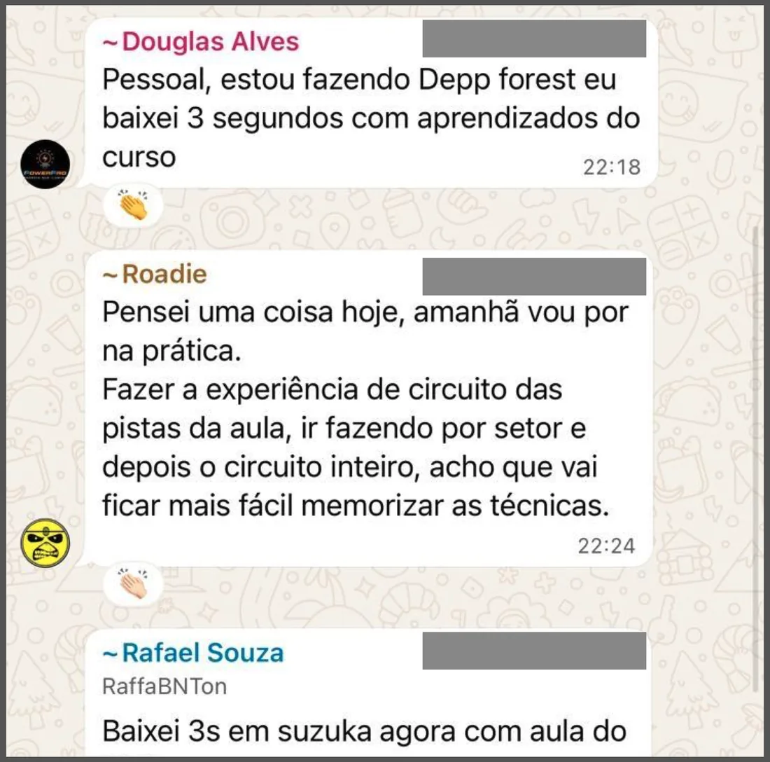 Três alunos relatam ter baixado três segundos por volta com o curso